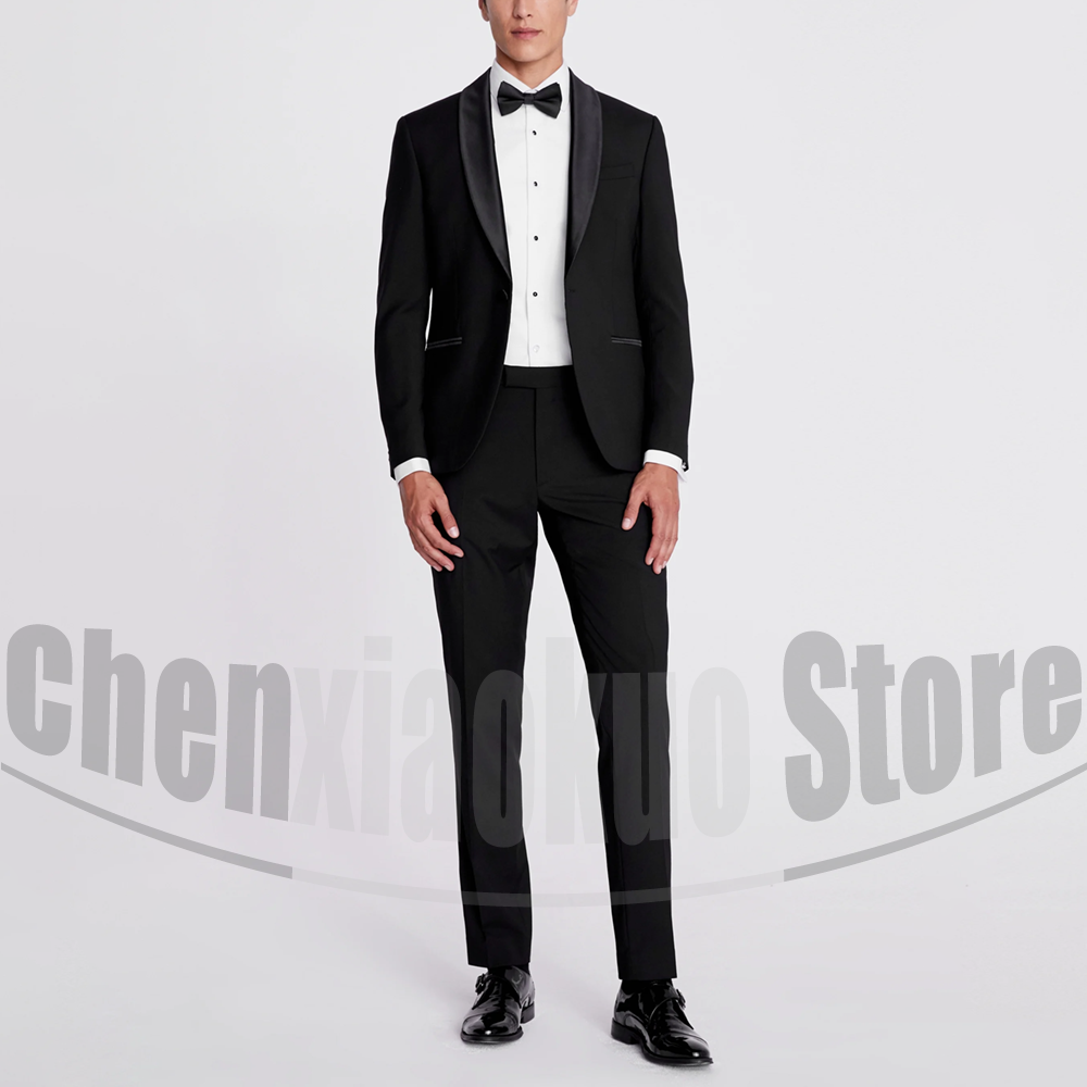 Men Formal Wear 2025 - 黒人男性スーツ 2 ピースファッションショールラペル 1 ボタン着用シックな新郎ウェディングパーティープロムフォーマルタキシード (ブレザー