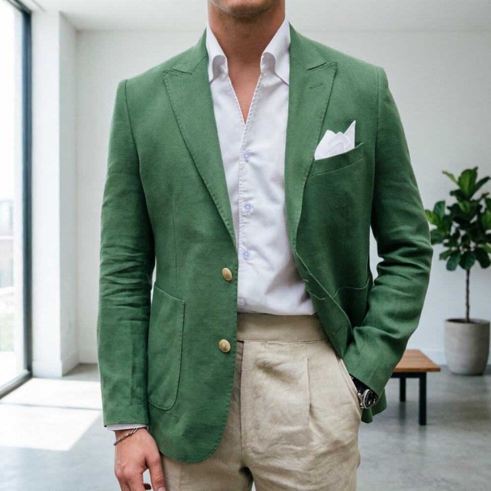 Men'S Semi Formal Office Wear - リネンセージグリーンメンズスーツ2ピーススリムフィットシングルブレストブレザー、オフィスやセミフォーマルなイベント、夏のパーティー、オケージョンウェアに最適