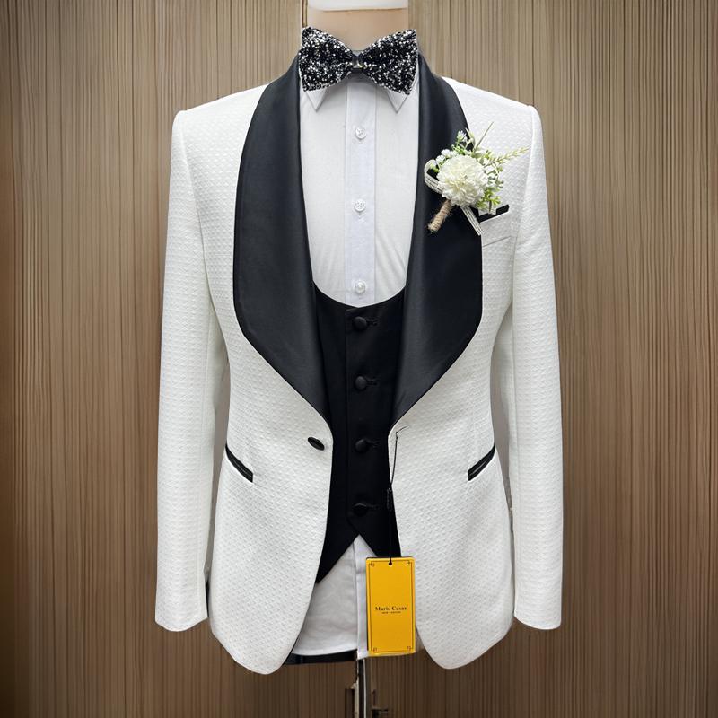 Men Formal Wear 2025 - チェック柄の結婚式のタキシード新郎用 3 ピースフォーマルメンズスーツ 2025 ショールラペル男性ファッションジャケットとパンツベストすぐに発送可能