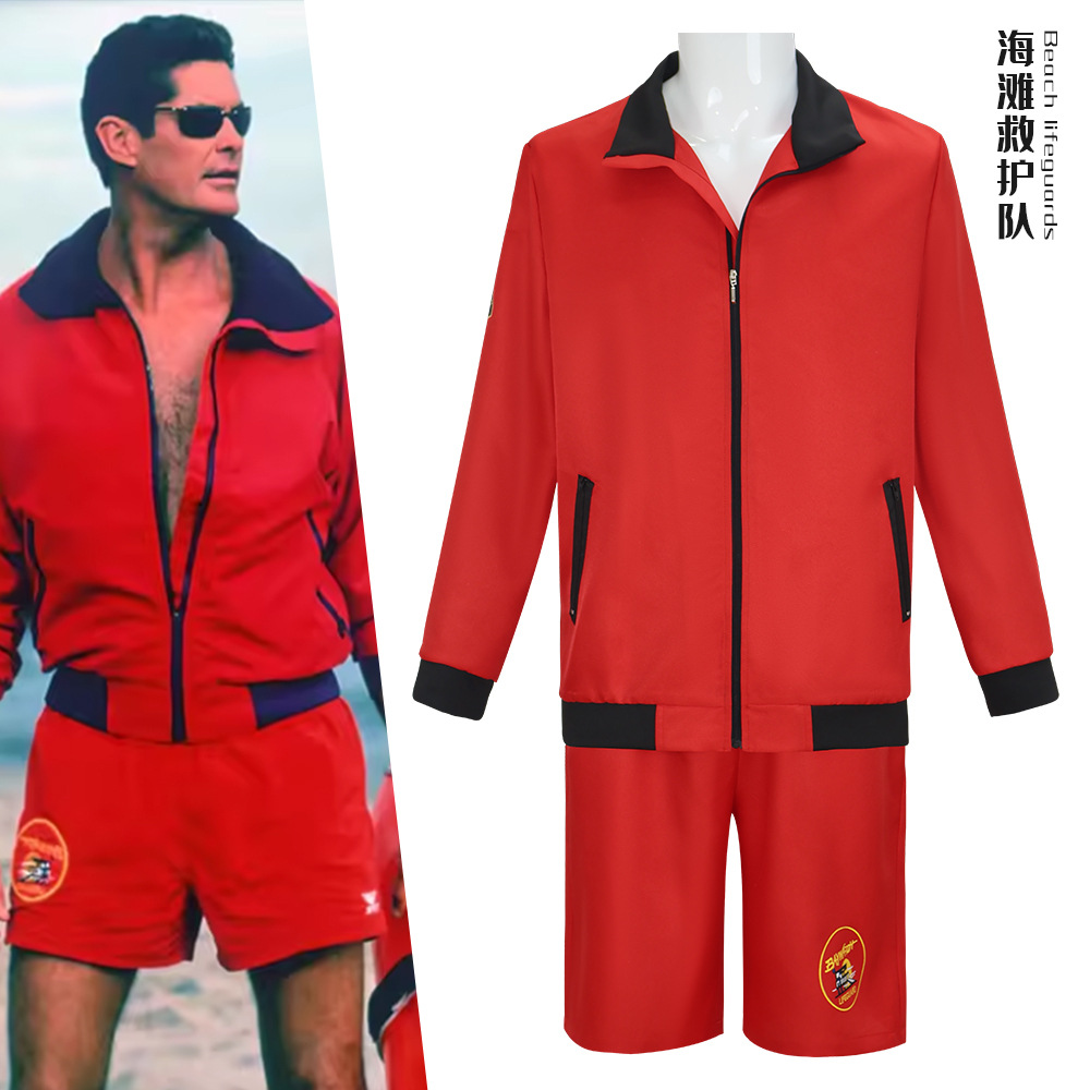 Men'S Formal Beach Wear - ベイウォッチキャラクター赤い水着ジャケットショーツスーツビーチコスプレスーツ