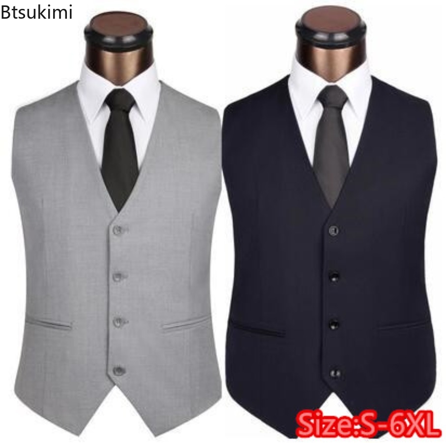 Formal Vest Waistcoat - S-6XL プラスサイズメンズ韓国スリムフィットスーツベストハイエンド無地カジュアルノースリーブベストジャケット男フォーマル Businss チョッキ