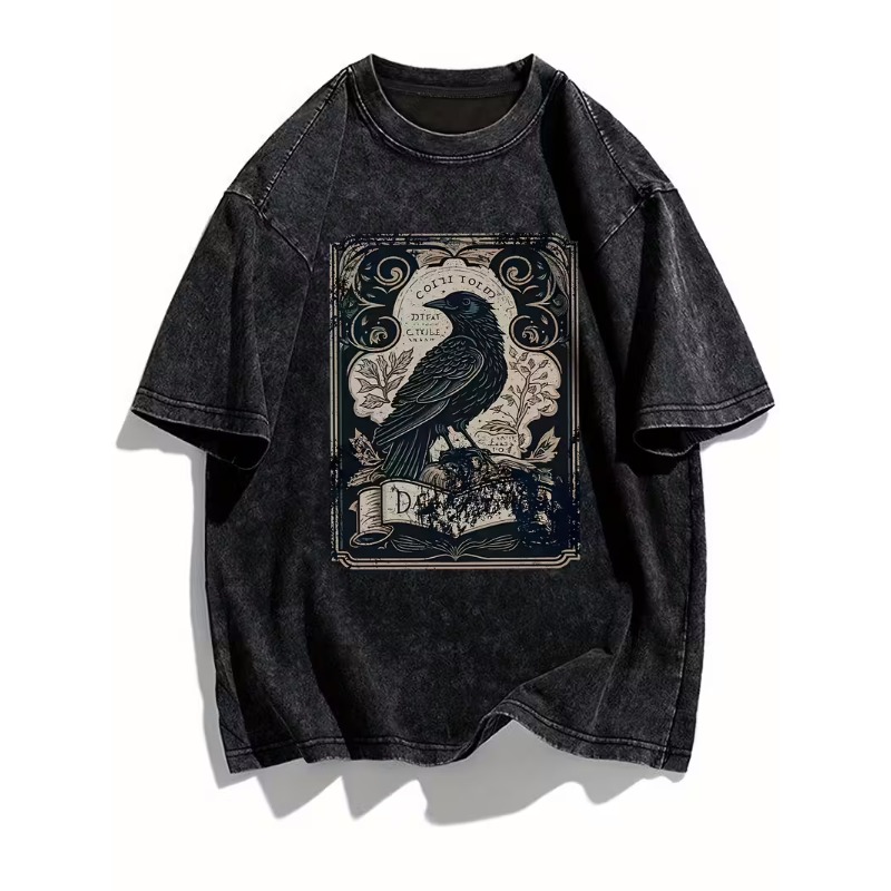 Men'S Gothic Formal Wear - ヴィンテージ ゴシック レイブン プリント Tシャツ ユニセックス