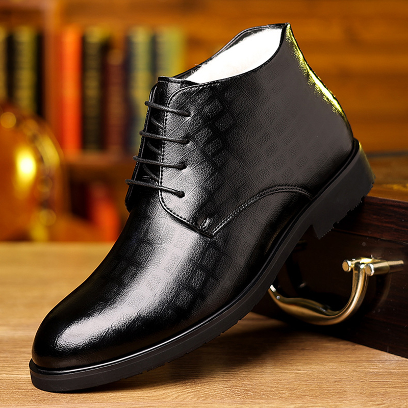 Men Formal Wear 2025 - 男性用ハイトップレザーブーツ,フォーマルビジネス,暖かいベルベットの靴,中年と高齢者向け,英国スタイル,冬,2022