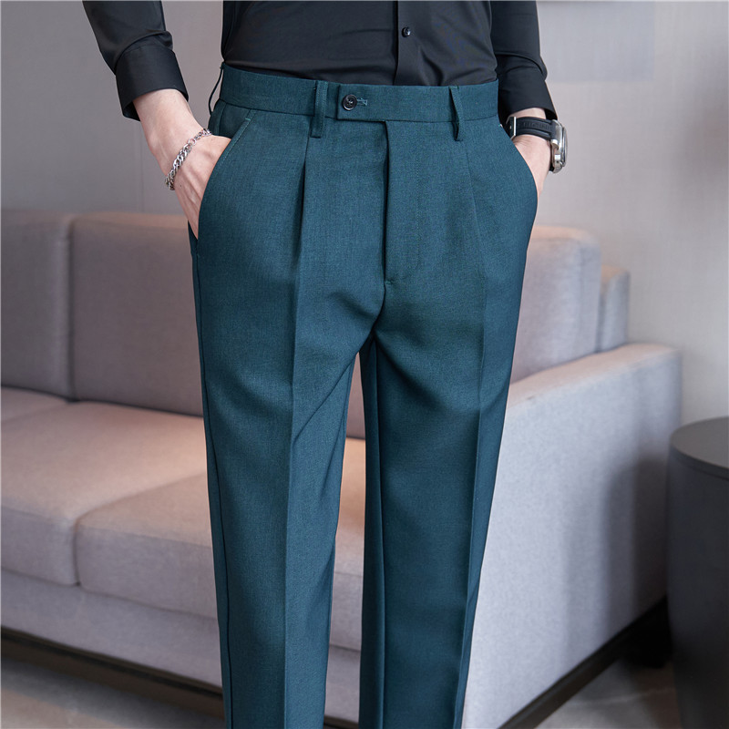 Men Formal Wear Shop - 高品質メンズ無地ビジネスオフィス社交パンツ新作フォーマルウェディングスリムフィットカジュアルファッションスーツパンツ38-29