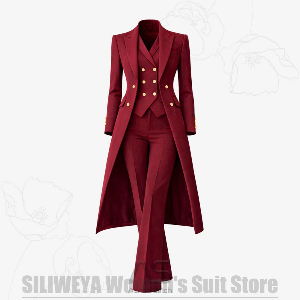 Formal Vest Waistcoat - レディーススーツ 3ピース ダブルブレスト ロングコート ベスト パンツ