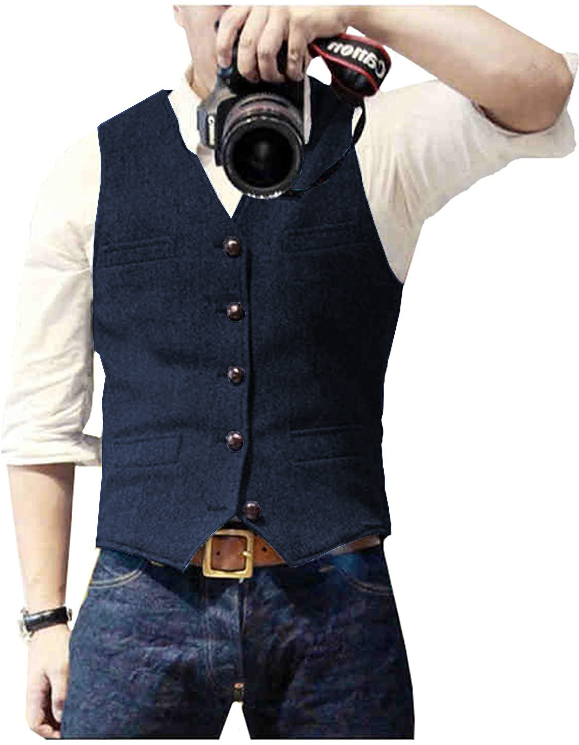 Formal Vest Waistcoat - メンズスーツベスト Vネック ウール ヘリンボーンツイード カジュアルベスト フォーマルビジネスベスト