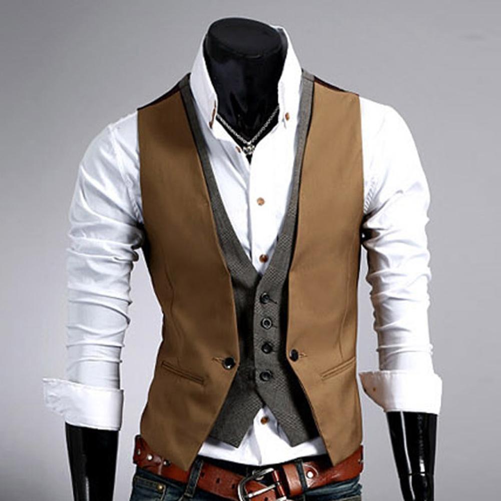 Formal Vest Waistcoat - メンズカジュアルなフォーマルベスト,無地のボタン,偽のツーピース,Vネック,スリム