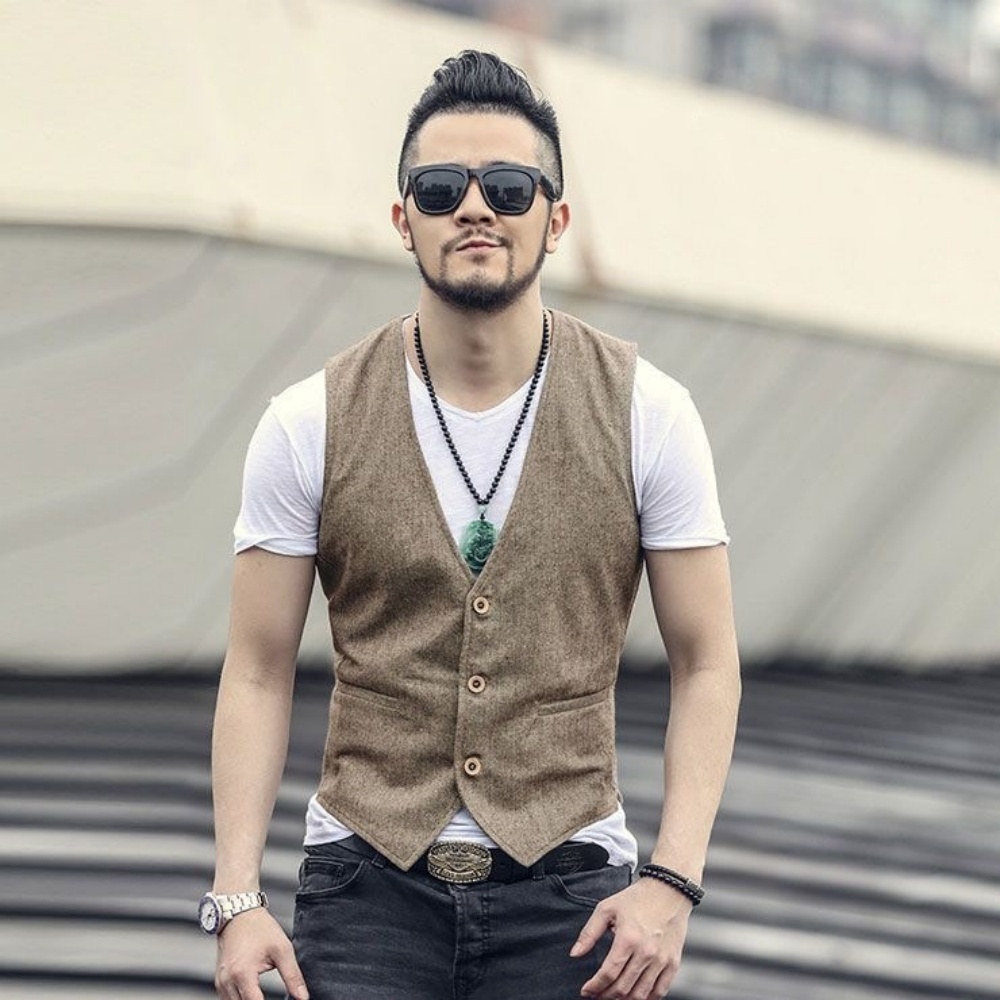 Formal Vest Waistcoat - Vネックメンズリネンベストシングルブレストヴィンテージリアルポケットメンズサマーリネンベスト結婚式用