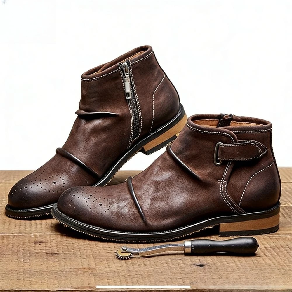 メンズブローグトゥアンクルブーツ、バックルストラップジッパー - Formal Men Daily Wear Footwear のレビューと価格
