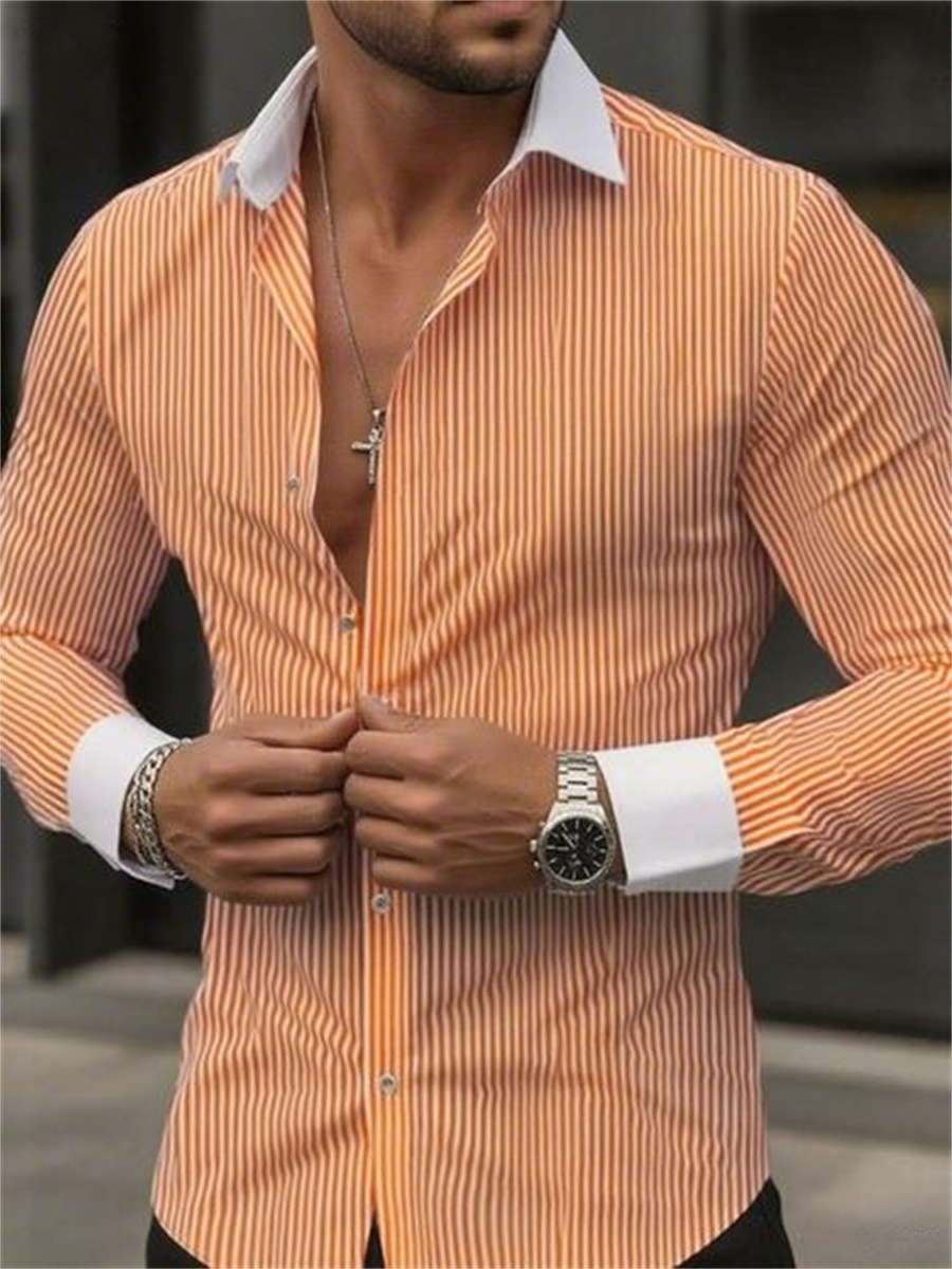 メンズスリムフィットストライプラペル長袖フォーマルシャツカラ - Men Formal Wear Shop のレビューと価格