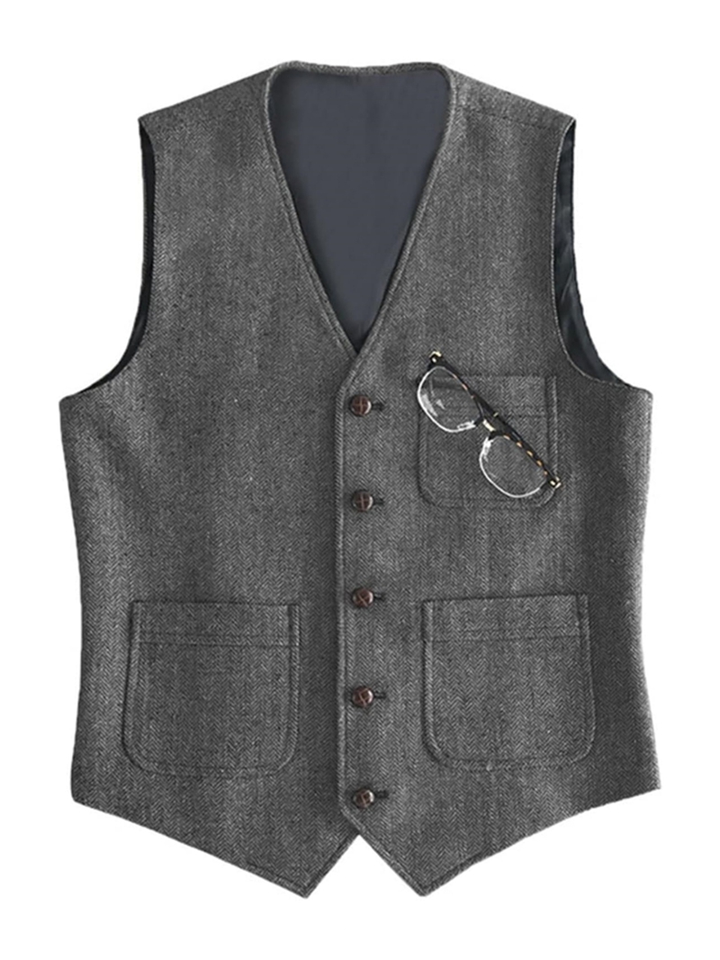 メンズスーツフォーマル V ネックウールグリーンヘリンボーン - Formal Vest Waistcoat のレビューと価格
