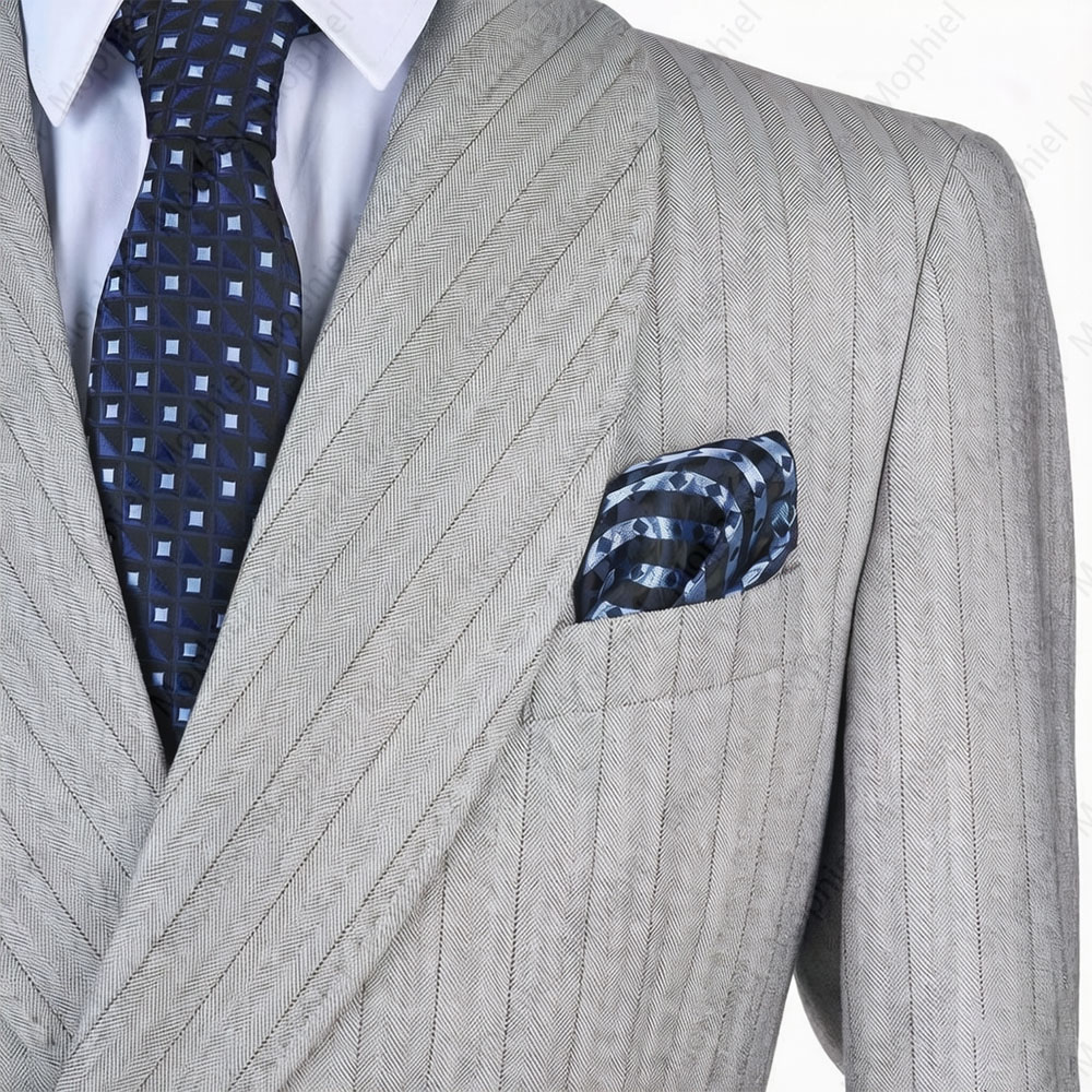 モフィエル ライトグレー メンズスーツ ストライプ ダブルブ - Men Formal Wear Wedding のレビューと価格