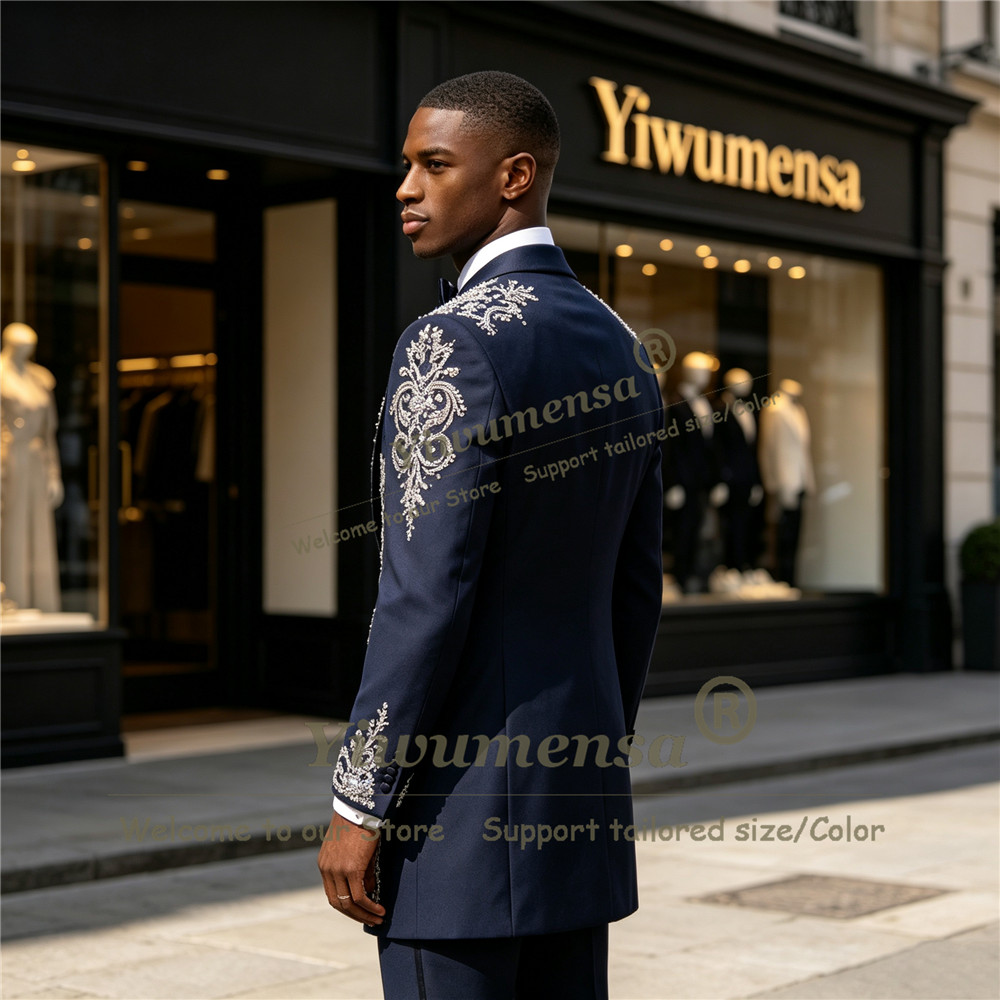手作りクリスタルビーズ装飾スーツ メンズ カスタムメイド シ - Men Formal Wear Wedding のレビューと価格