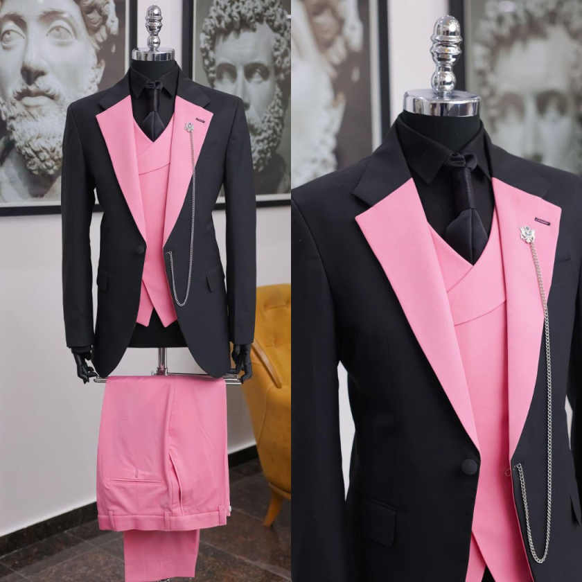 高級ブラックピンク男性タキシードショールラペルスリーピースス - Men Formal Wear Shop のレビューと価格