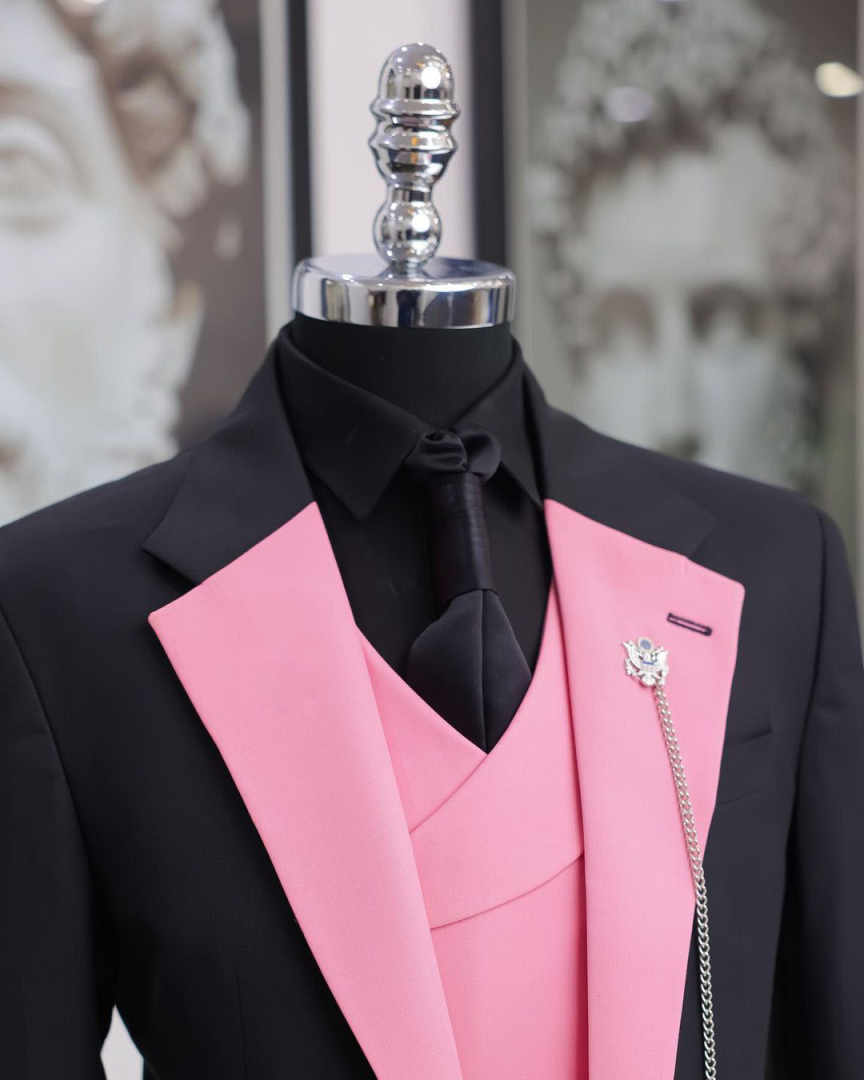 高級ブラックピンク男性タキシードショールラペルスリーピースス - Men Formal Wear Shop のレビューと価格