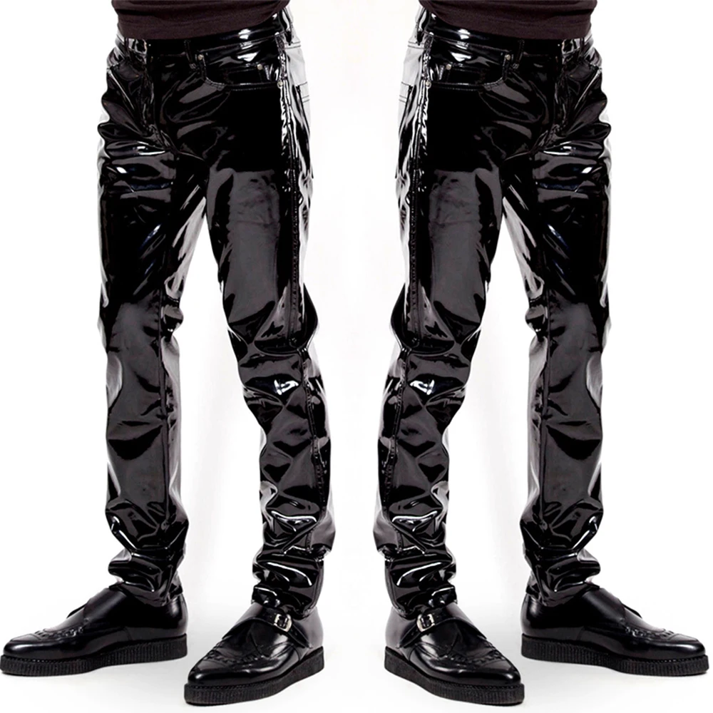 男性用の光沢のある合成皮革パンツ,ダンスウェア,クラブ,パン - Men'S Gothic Formal Wear のレビューと価格