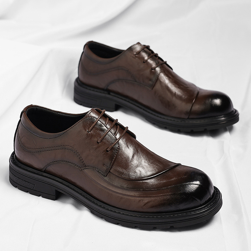 ブラウンの艶出し本革レースアップチャンキーソールフォーマルビ - Men Formal Wear Wedding のレビューと価格