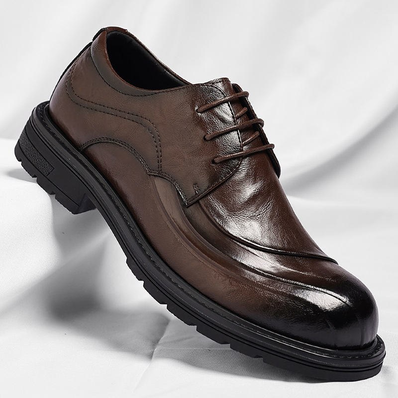 ブラウンの艶出し本革レースアップチャンキーソールフォーマルビ - Men Formal Wear Wedding のレビューと価格