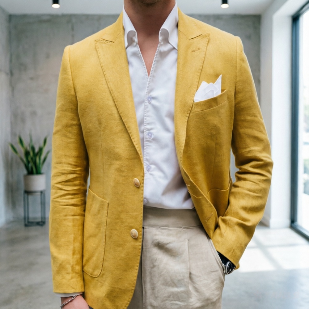 リネンセージグリーンメンズスーツ2ピーススリムフィットシング - Men'S Semi Formal Office Wear のレビューと価格