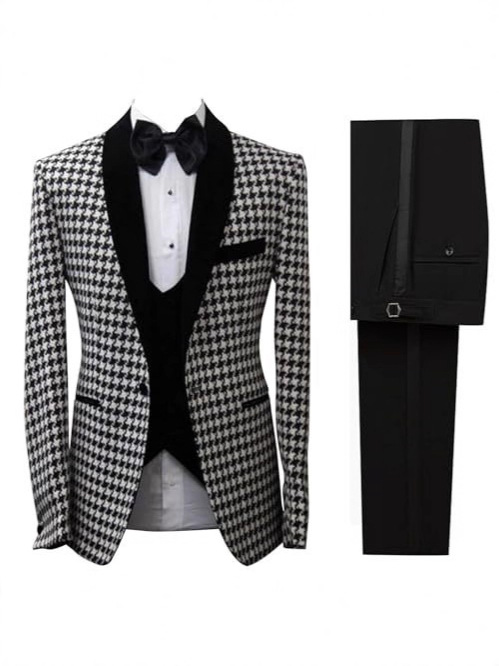 エレガントなハウンドトゥース柄のメンズカスタムスーツ 2ピー - Men Formal Wear Clothes のレビューと価格