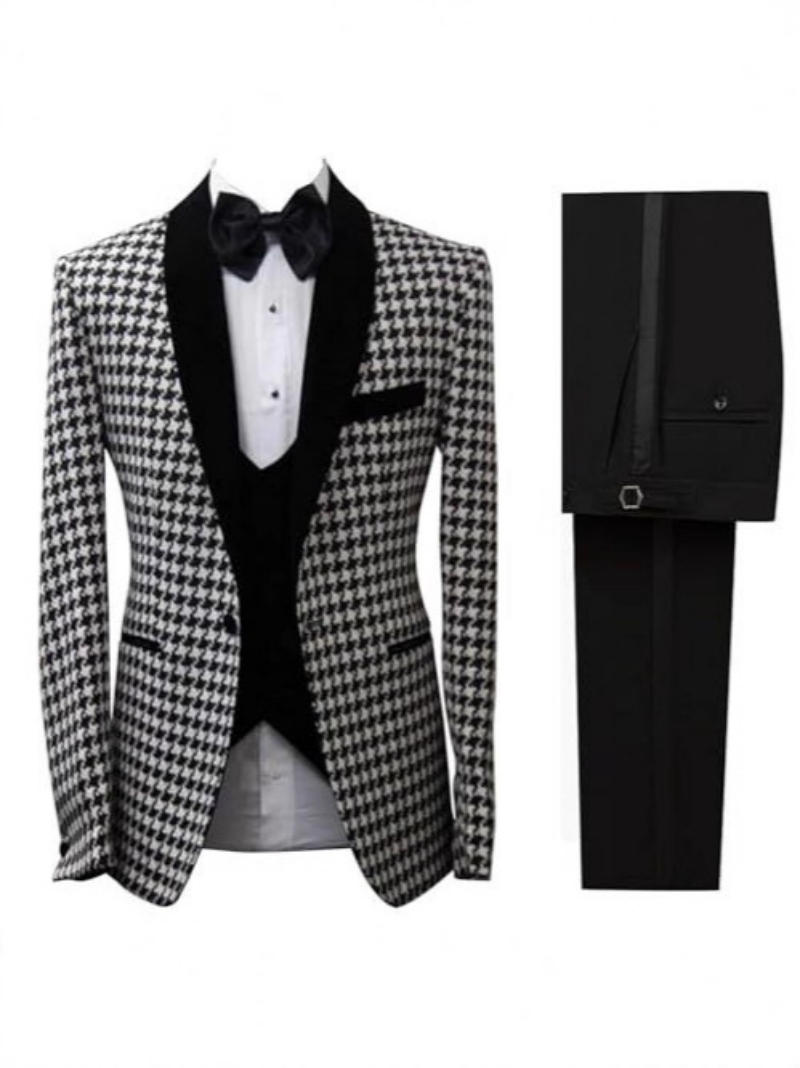 エレガントなハウンドトゥース柄のメンズカスタムスーツ 2ピー - Men Formal Wear Clothes のレビューと価格