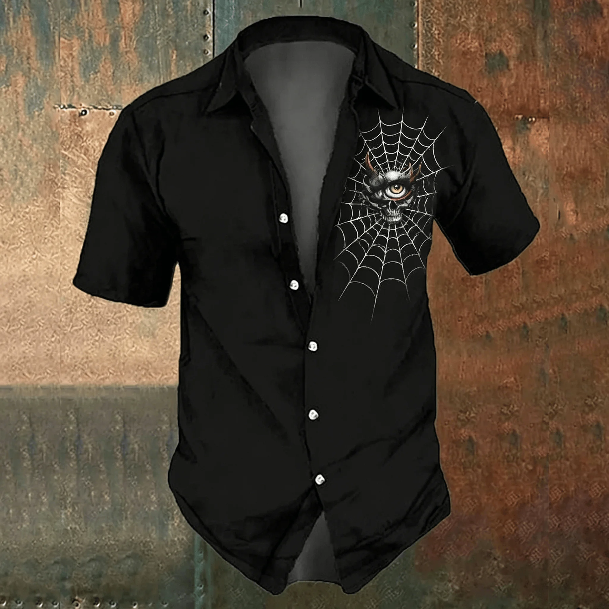 メンズブラッククロスプリントカジュアルシャツ、春夏向けゴシッ - Men'S Gothic Formal Wear のレビューと価格