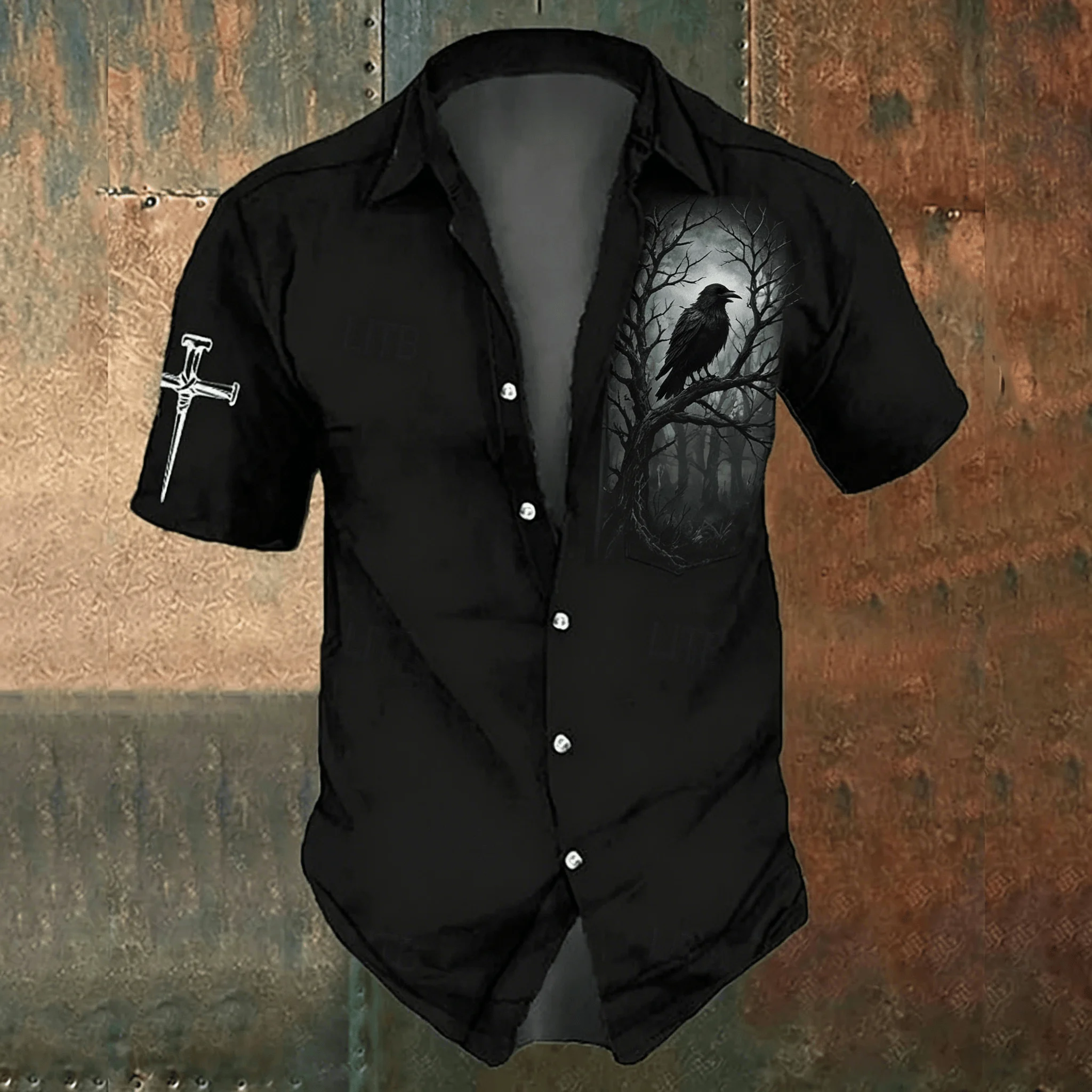 メンズブラッククロスプリントカジュアルシャツ、春夏向けゴシッ - Men'S Gothic Formal Wear のレビューと価格