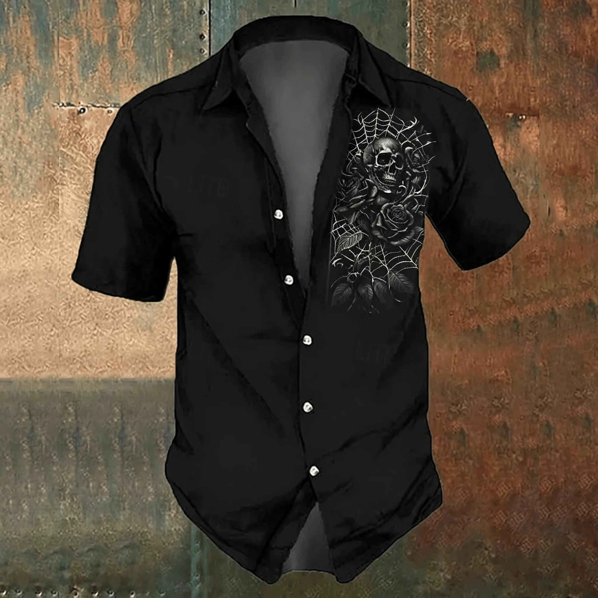 メンズブラッククロスプリントカジュアルシャツ、春夏向けゴシッ - Men'S Gothic Formal Wear のレビューと価格