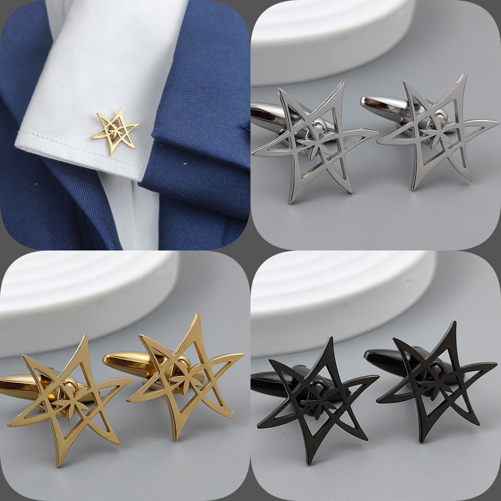 男性用の六角形の星型カフリンクス,金メッキの黒いステンレス鋼 - Men'S Gothic Formal Wear のレビューと価格