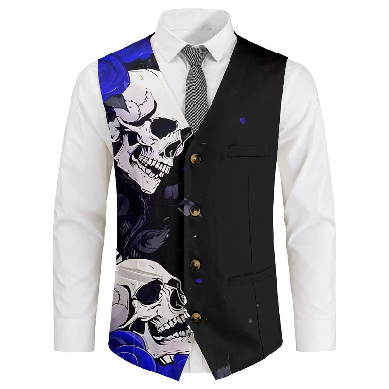 メンズスーツベスト トレンディクール スカルローズプリント  - Men'S Gothic Formal Wear のレビューと価格