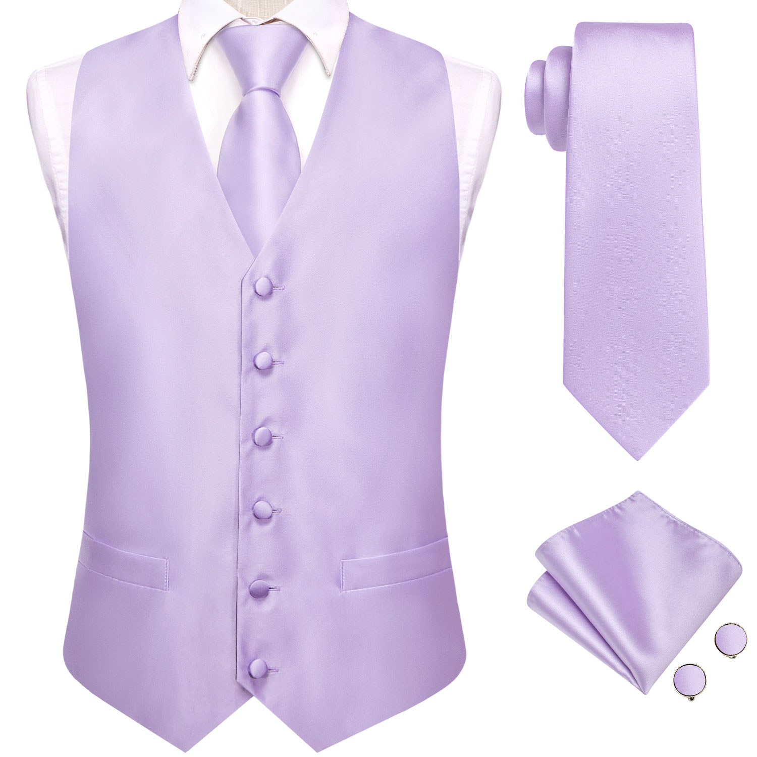 ハイタイソリッドボイレットライラックメンズスーツベスト4ピー - Formal Vest Waistcoat のレビューと価格