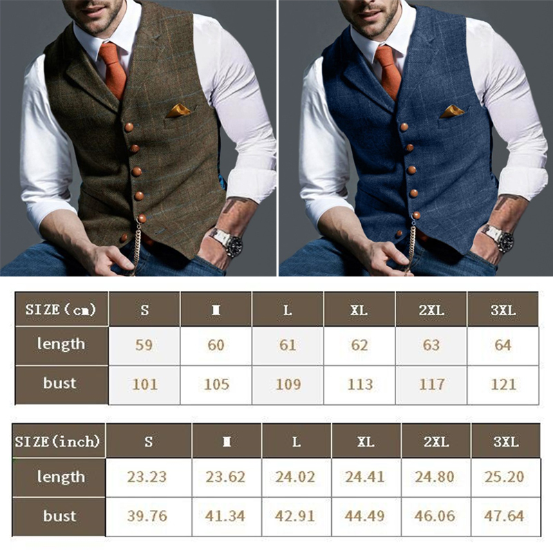 男性のためのファッショナブルなツイードチェッカーネックベスト - Formal Vest Waistcoat のレビューと価格