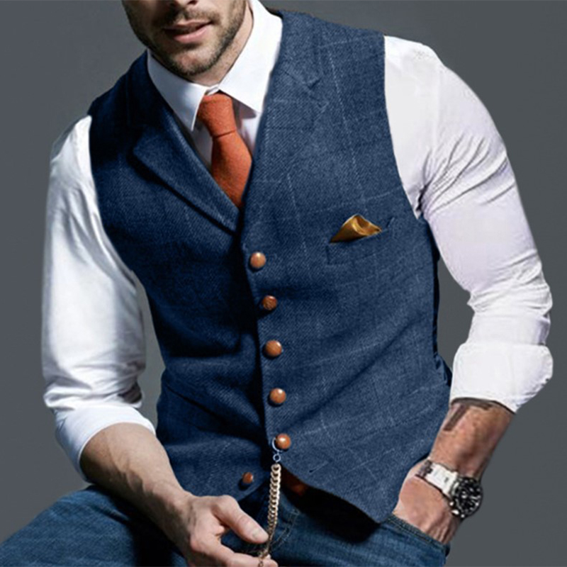 男性のためのファッショナブルなツイードチェッカーネックベスト - Formal Vest Waistcoat のレビューと価格