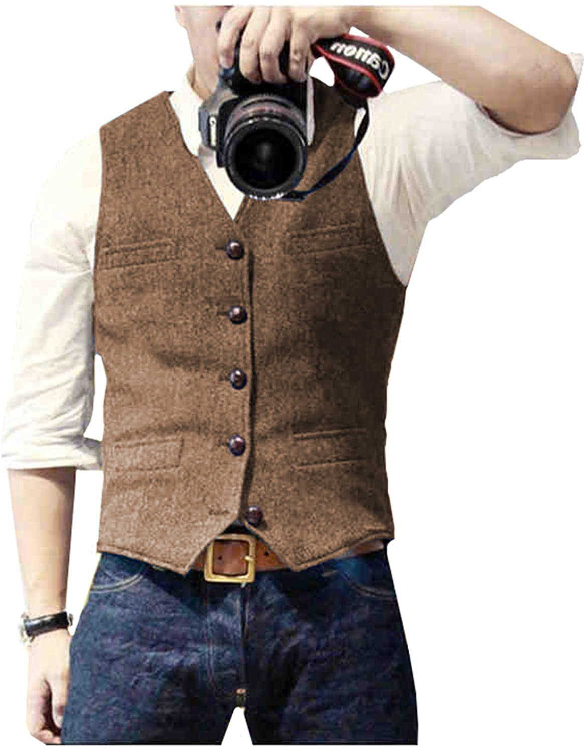 メンズスーツベスト Vネック ウール ヘリンボーンツイード  - Formal Vest Waistcoat のレビューと価格