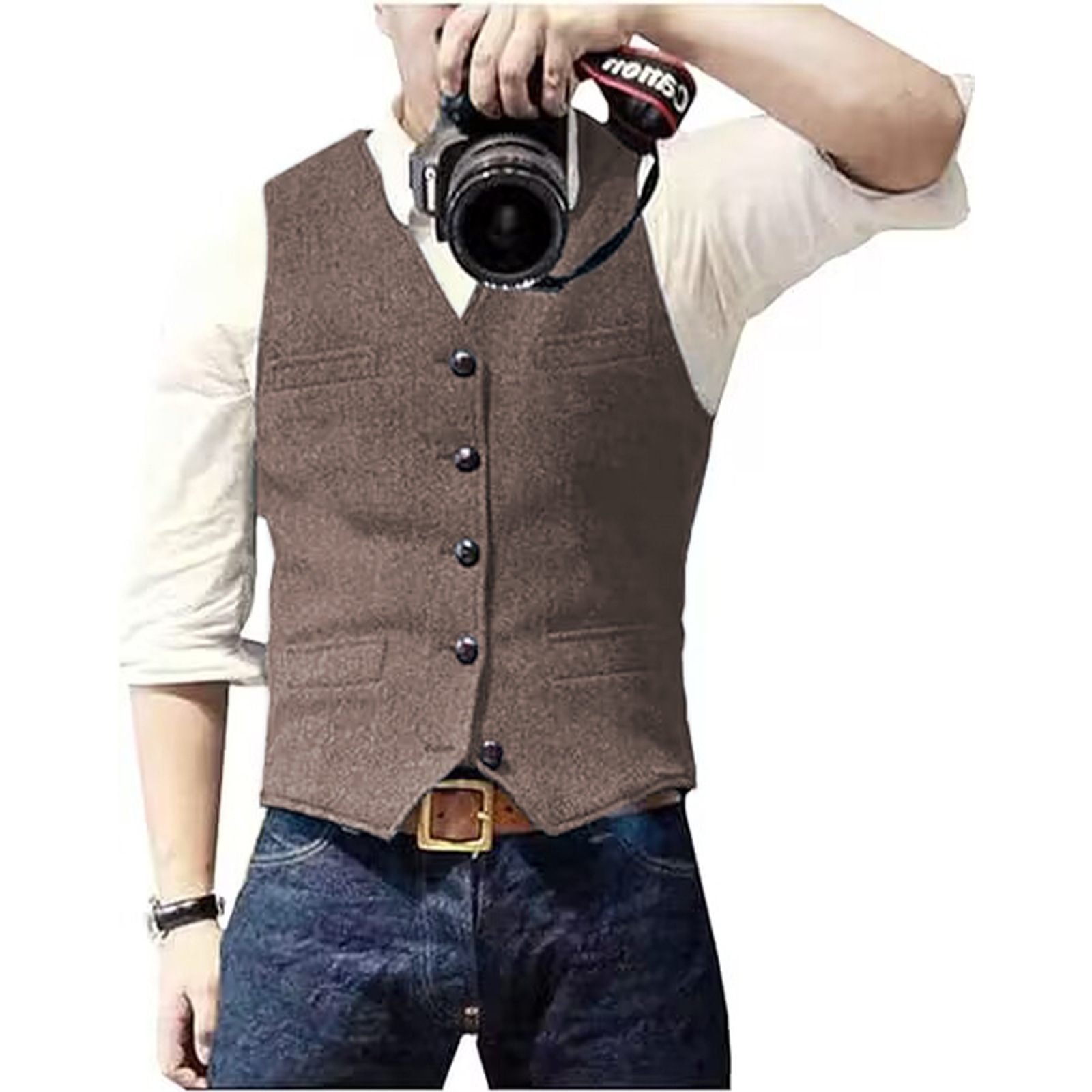 メンズスーツベスト Vネック ウール ヘリンボーンツイード  - Formal Vest Waistcoat のレビューと価格