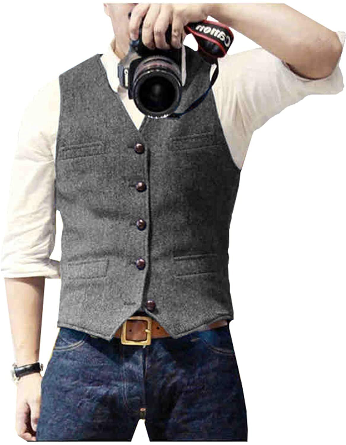メンズスーツベスト Vネック ウール ヘリンボーンツイード  - Formal Vest Waistcoat のレビューと価格