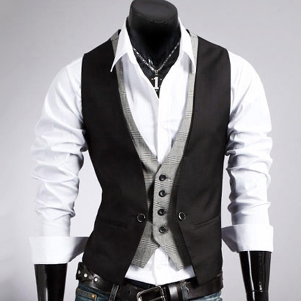 メンズカジュアルなフォーマルベスト,無地のボタン,偽のツーピ - Formal Vest Waistcoat のレビューと価格
