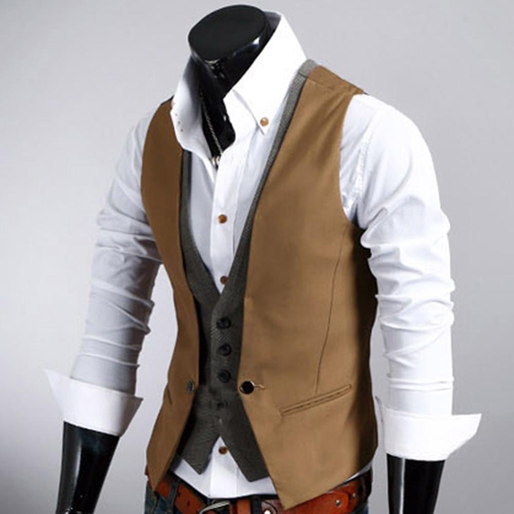 メンズカジュアルなフォーマルベスト,無地のボタン,偽のツーピ - Formal Vest Waistcoat のレビューと価格