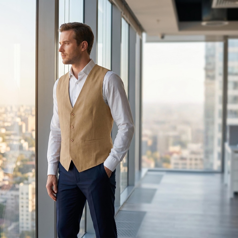Vネックメンズリネンベストシングルブレストヴィンテージリアル - Formal Vest Waistcoat のレビューと価格
