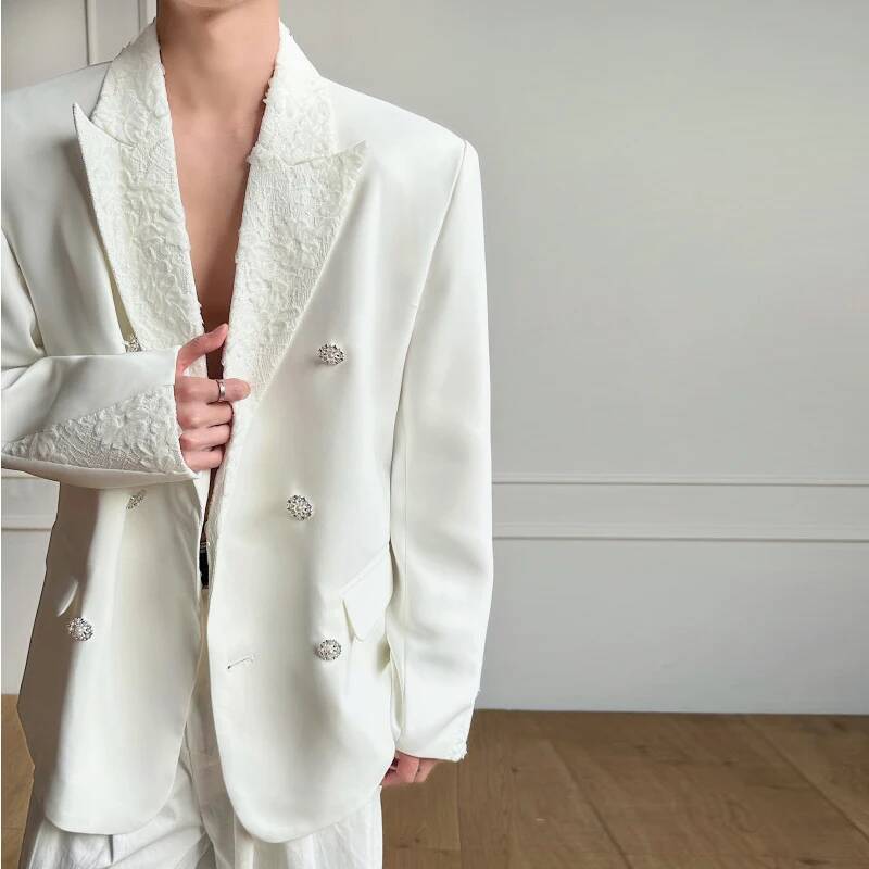 ブレザー 高級メンズ レースラペル クリスタルボタン ダブル - Men'S Gothic Formal Wear のレビューと価格