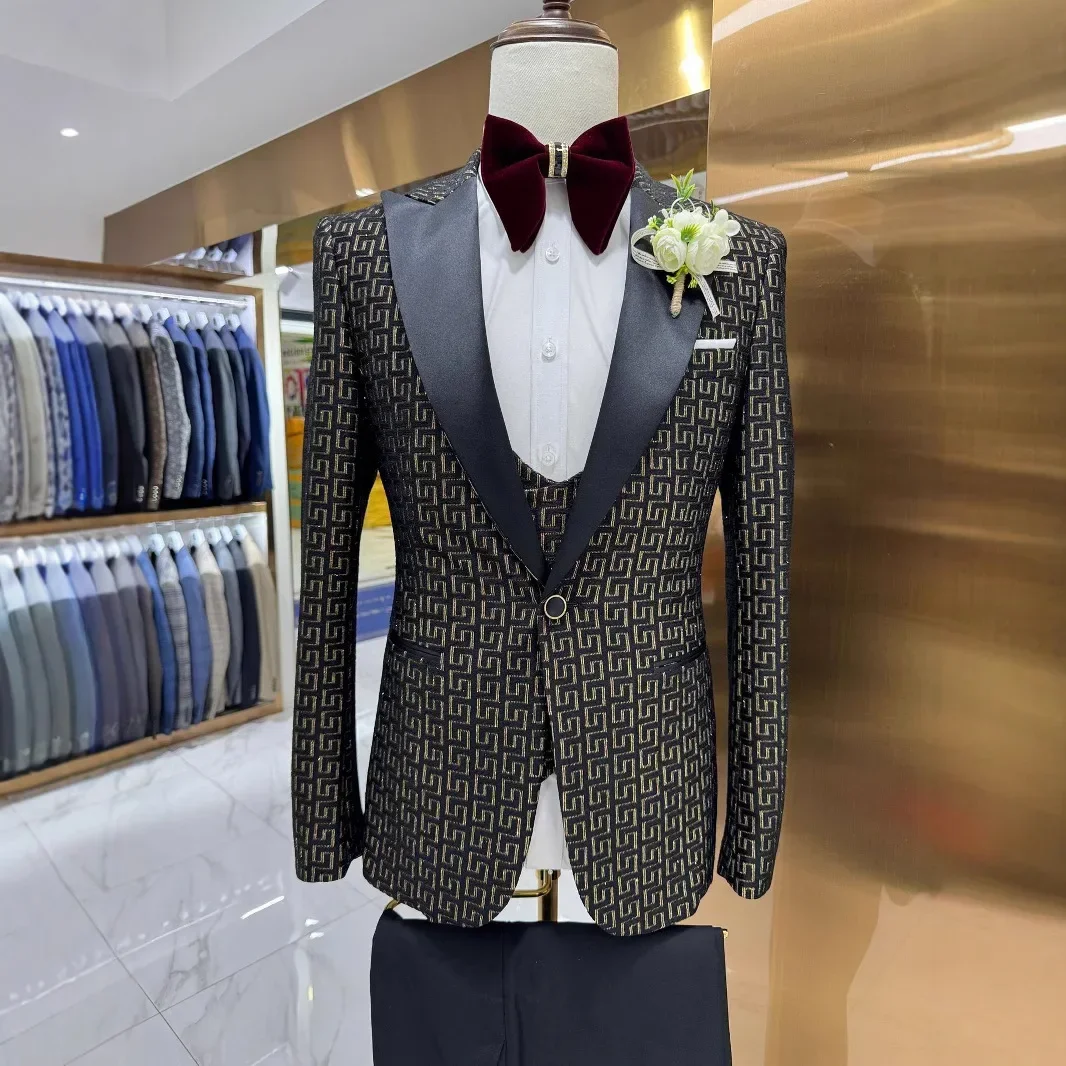 チェック柄ウエディングスーツ男性スリムフィット 3 個ピーク - Men Formal Wear 2025 のレビューと価格