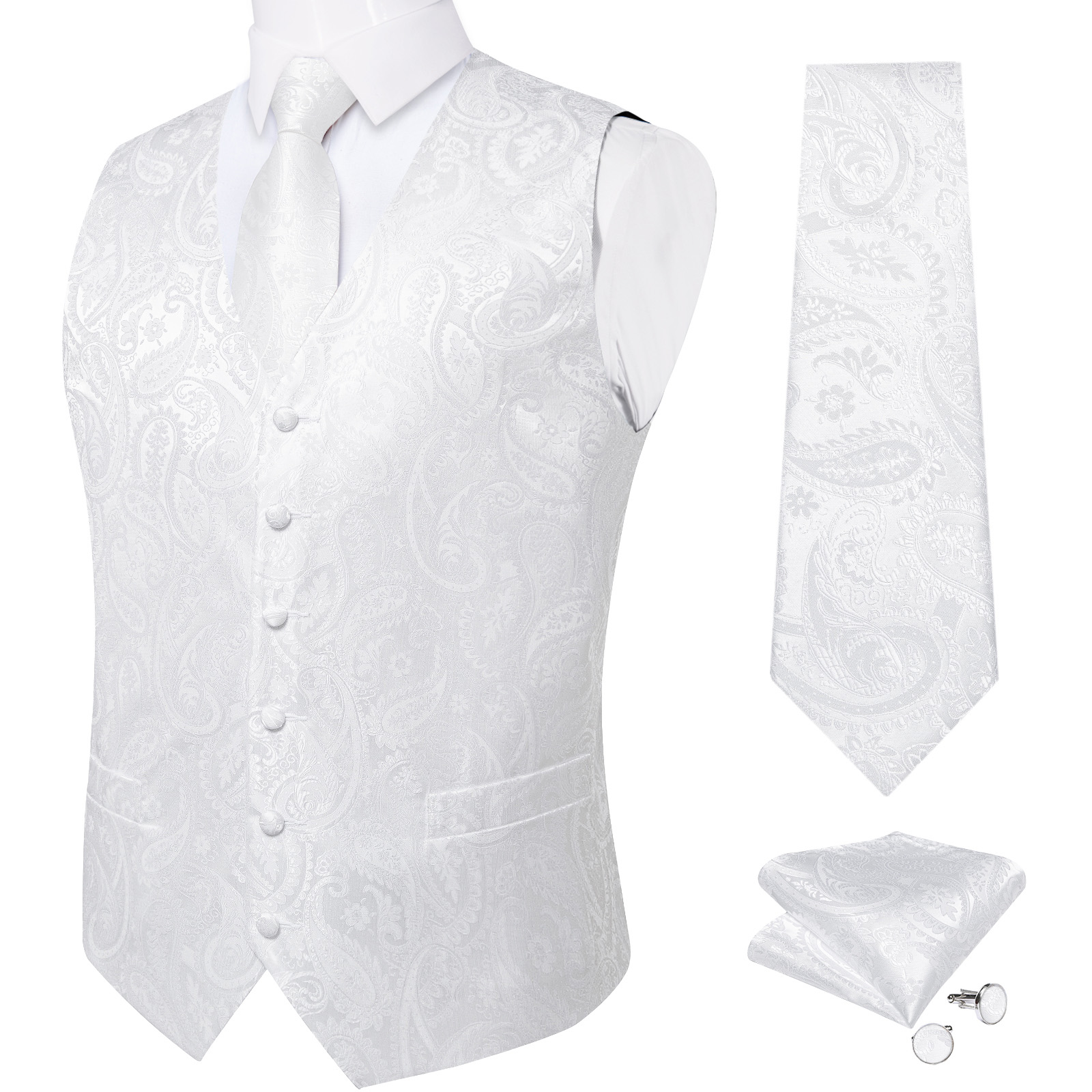 ピュアホワイトウェディングベスト男性用ノースリーブ V ネッ - Formal Vest Waistcoat のレビューと価格