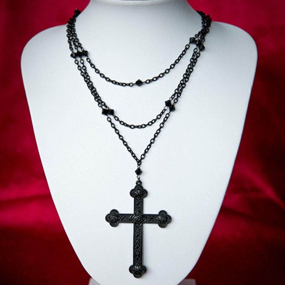 トレンディなゴシックブラック彫刻パターンクロスペンダント多層 - Men'S Gothic Formal Wear のレビューと価格