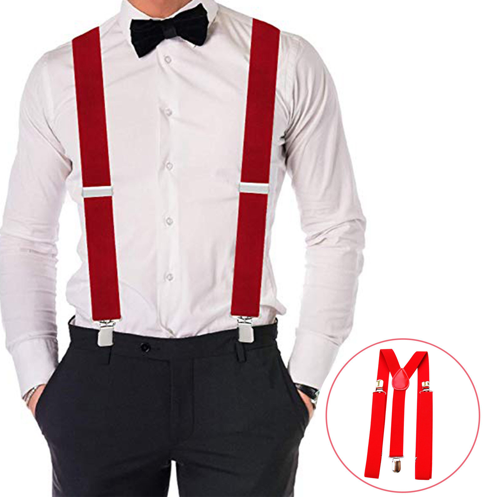赤い調節可能なサスペンダー男性蝶ネクタイセットフォーマルウェ - Men'S Formal Wear With Suspenders のレビューと価格
