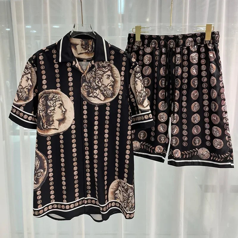 ロイヤルラグジュアリーメンズシャツセット ヴィンテージ柄キャ - Men'S Formal Beach Wear のレビューと価格